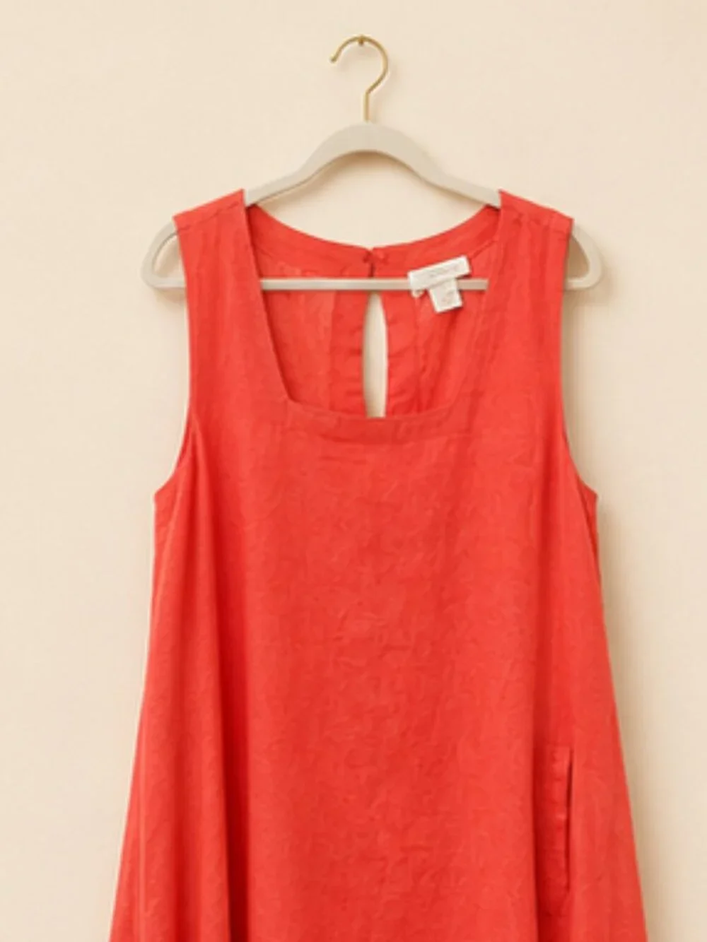 Linen Blend Coral Lagenlook Midi Dress Pockets Coastal Resort 1X Relaxed Fitting - Picture 3 of 9